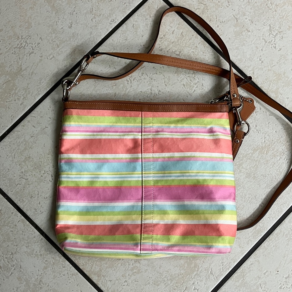 COACH-Signature Collection Striped Pastel Crossbody Bag - Picture 2 of 12